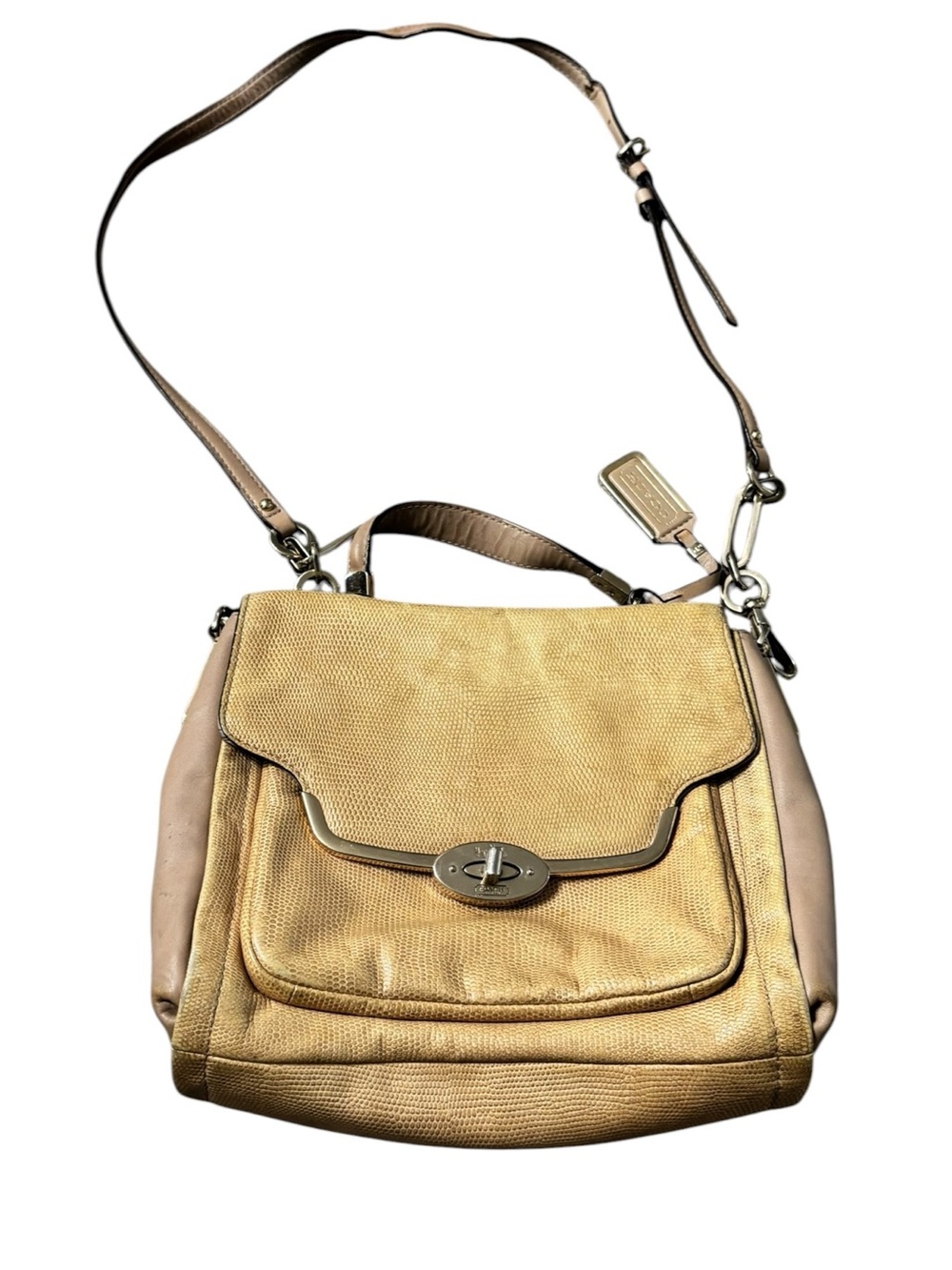 Coach Madison Sadie Glitter Lizard Leather Satchel Beige 26324